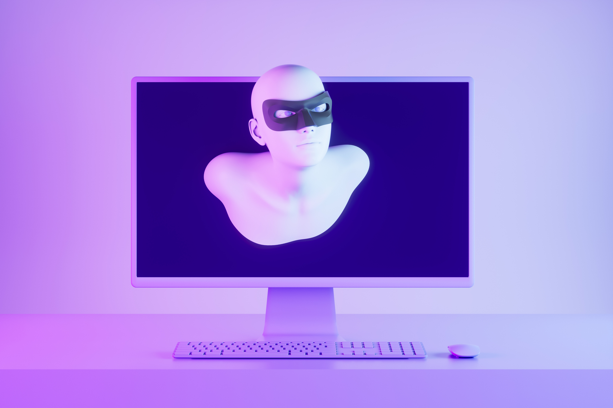 A digitally generated image featuring a hacker wearing pirate style glasses attempting to crawl through a computer monitor, symbolizing unauthorized access, digital threats, and cybersecurity breaches. This imaginative and symbolic design represents the dangers of cyberattacks and the importance of strong digital protection, making it ideal for cybersecurity, IT security awareness, and data protection themes.